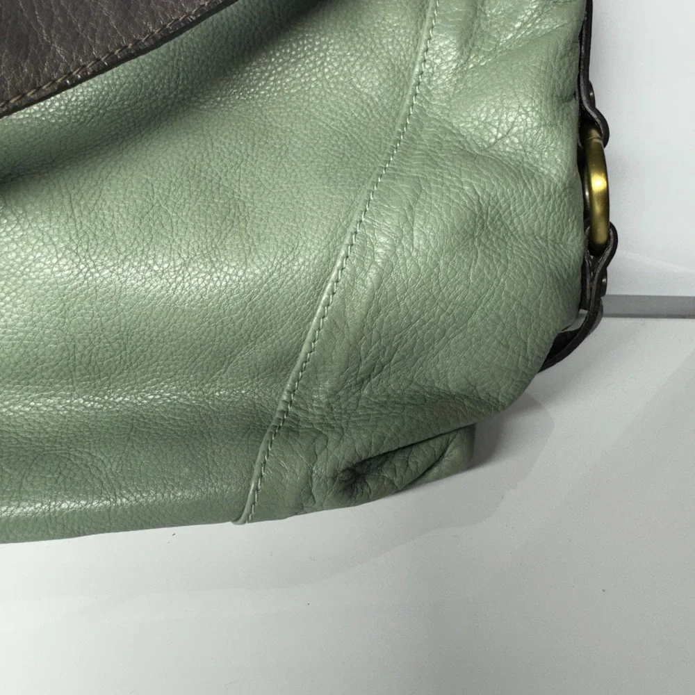 Sundance Made in Italy Leather Shoulder Bag Sage Green Hobo Style - Picture 6 of 16